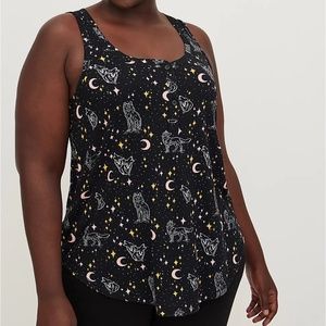 Torrid Tank Top 2X 4X 6X Black Galaxy Moon Stars Wolves Super Soft Henley Tee